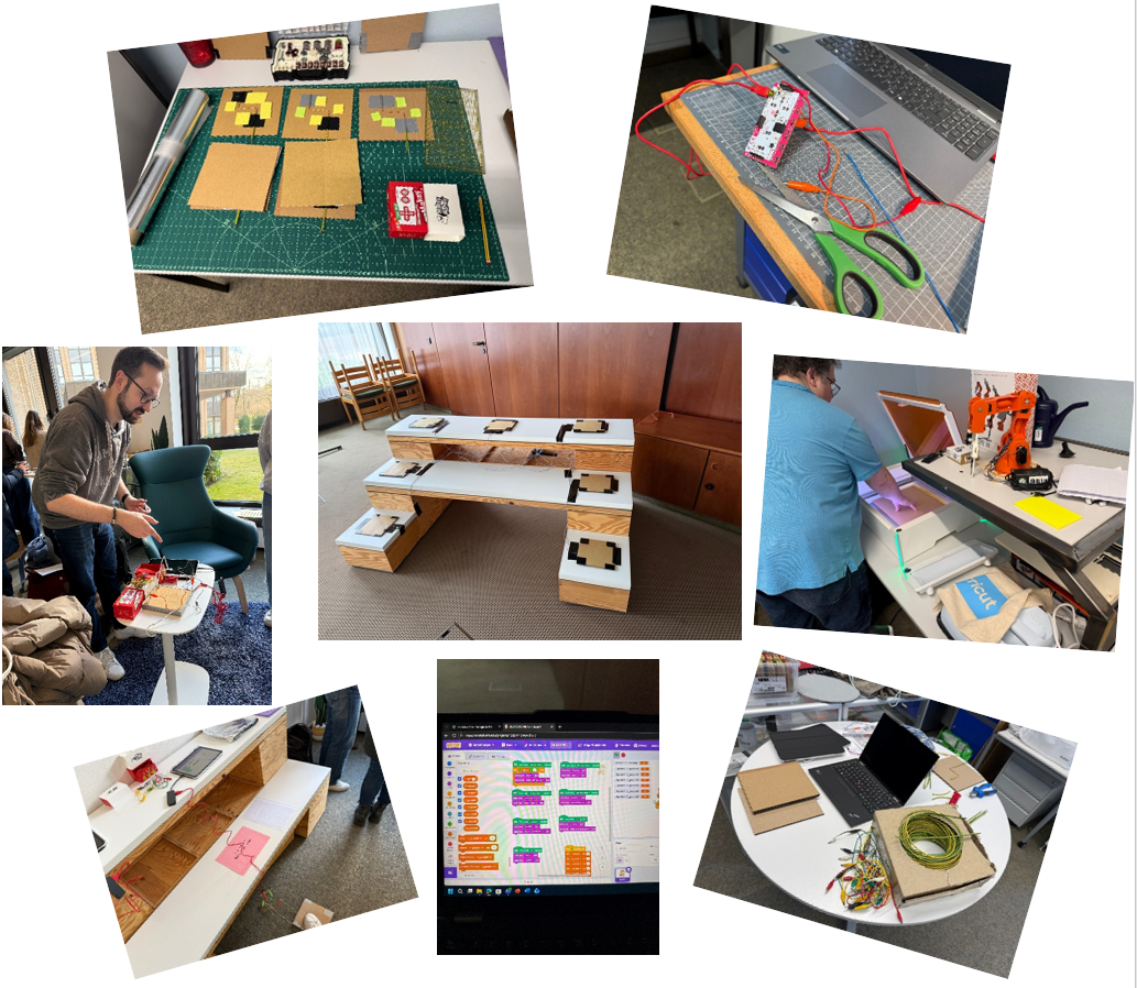 Collage mit Fotos von den Tätigkeiten bei der Erstellung der Klangtreppe